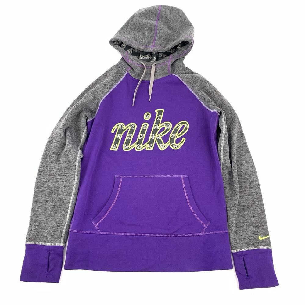 Nike Therma-Fit Pullover Hooded Logo Sweatshirt Size Small Womens Purple Gray S